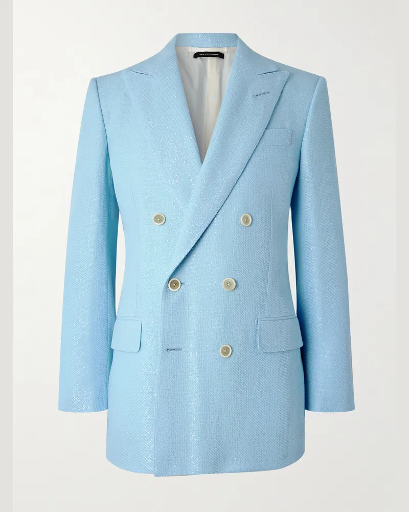 Tom Ford Doppelreihiges Sakko aus einer Wollmischung mit Pailletten Blau