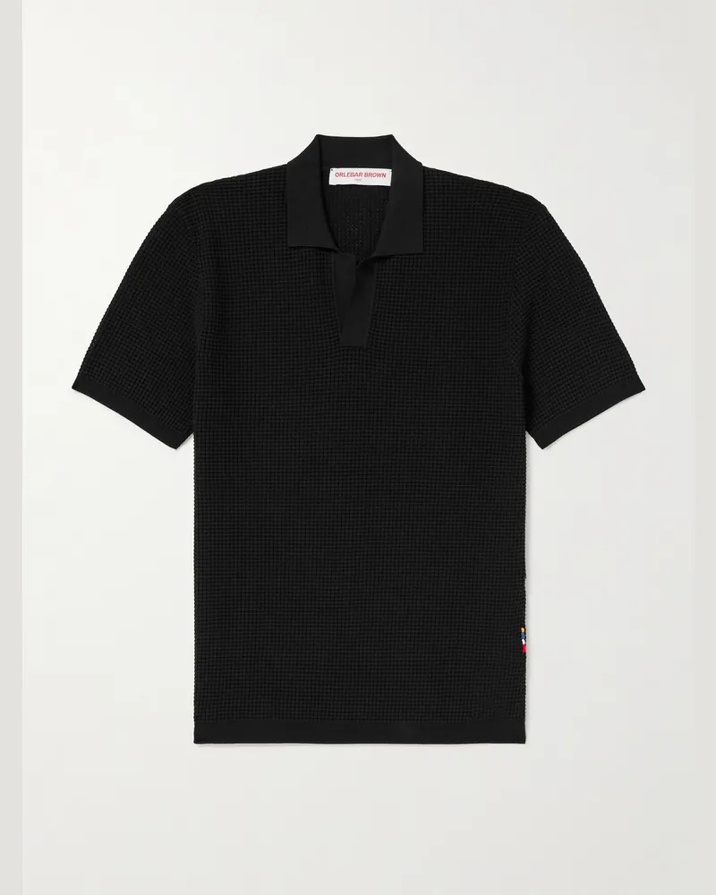 Orlebar Brown Roddy Waffle-Knit Polo Shirt Black