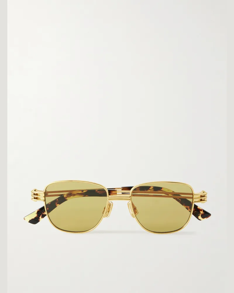 Bottega Veneta Goldfarbene Sonnenbrille mit eckigem Rahmen Gold