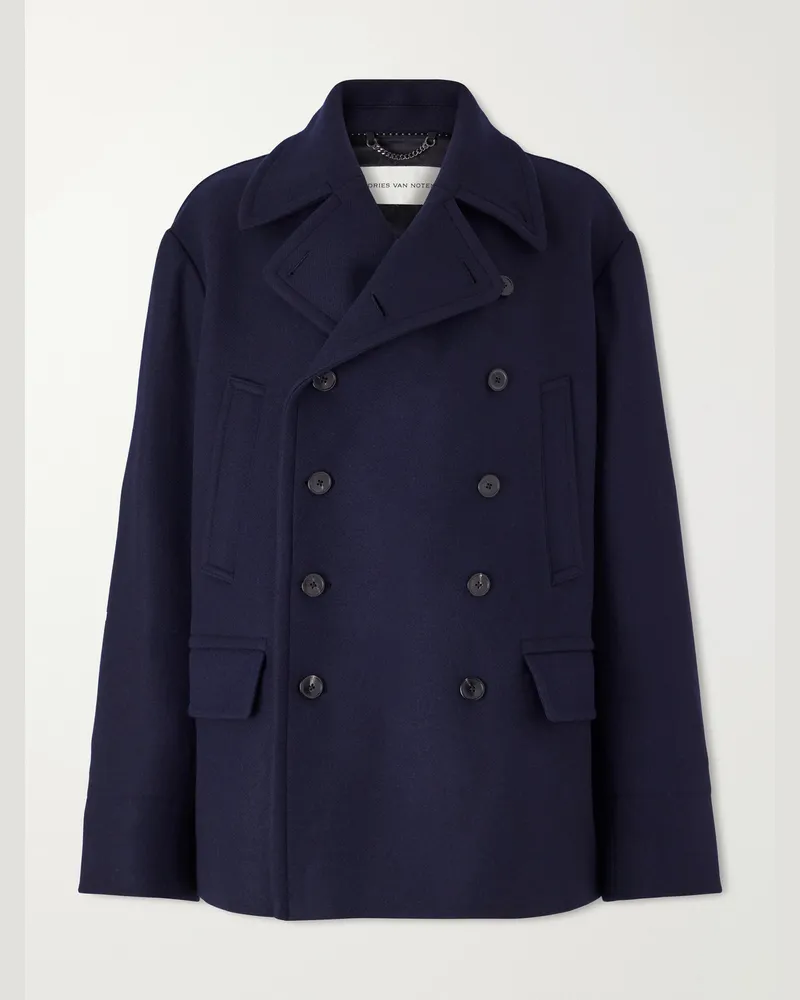 Dries van Noten Double-Breasted Wool-Blend Coat Blue