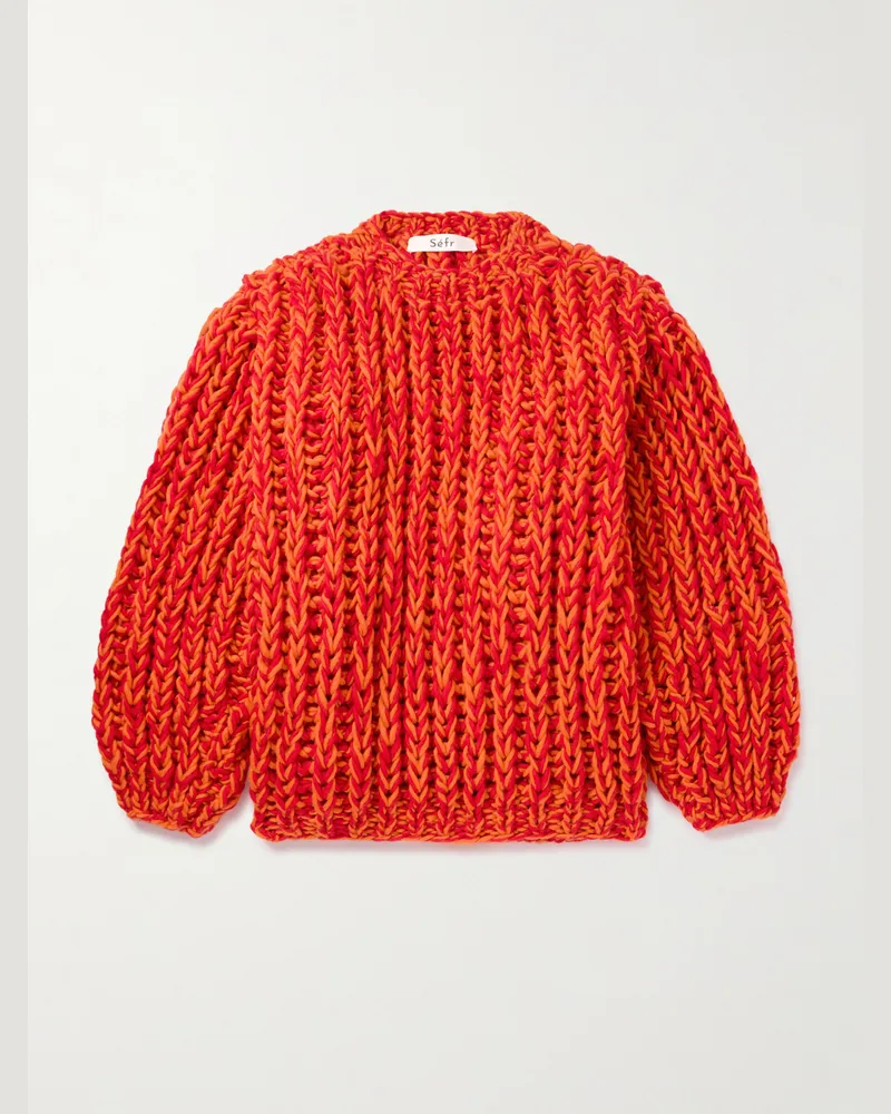 Séfr Sol Oversized-Pullover aus Wolle in Zopfstrick Orange