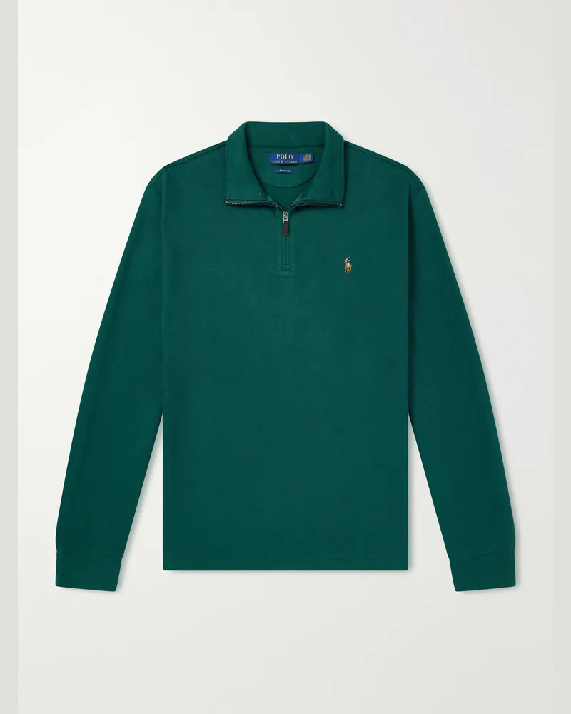 Ralph Lauren Logo-Embroidered Cotton-Jersey Half-Zip Sweatshirt Green