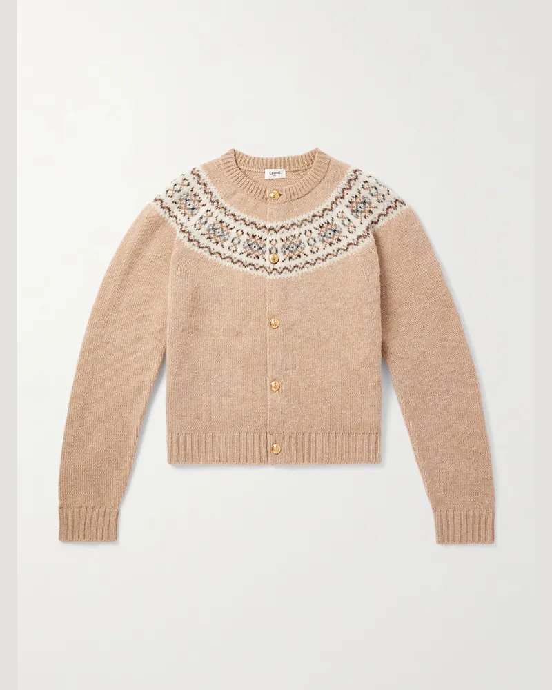 Celine Schmal geschnittener Cardigan aus Wolle mit Fair-Isle-Muster Braun