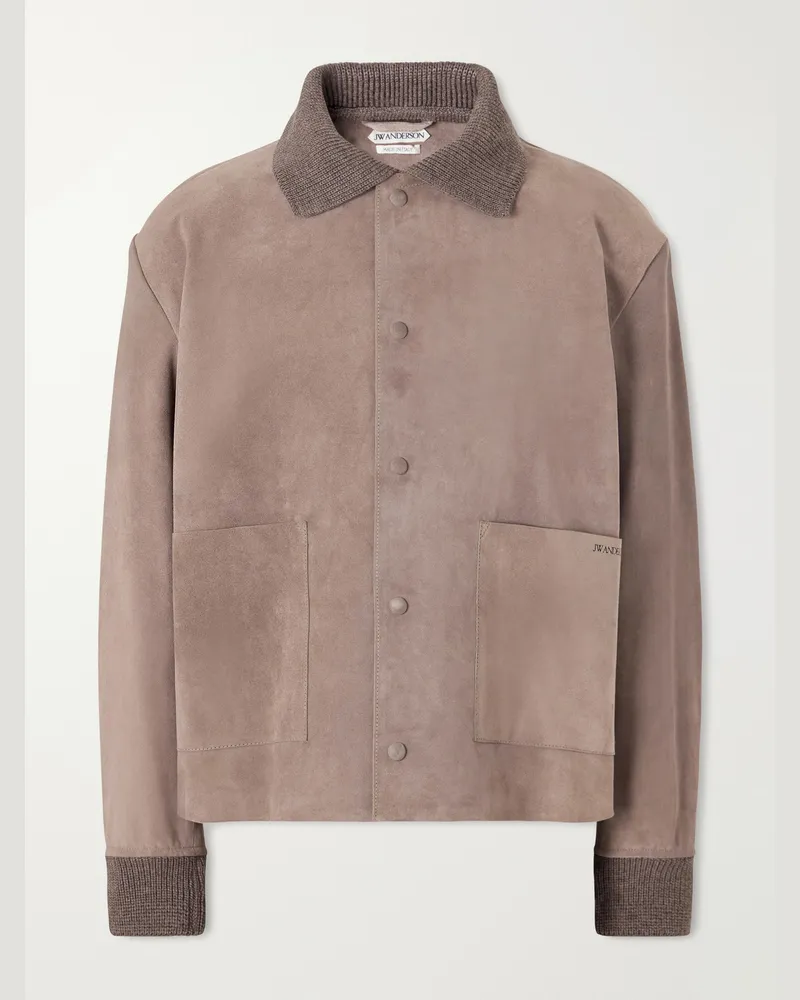 J.W.Anderson Wool-Trimmed Suede Jacket Brown