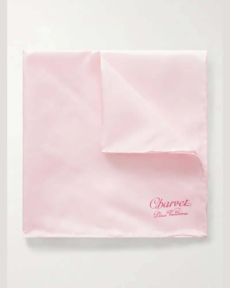 Charvet Logo-Print Silk-Twill Pocket Square Pink