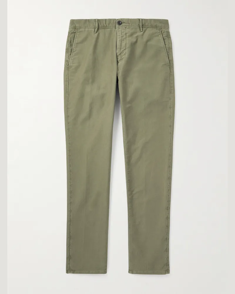 Incotex Schmal geschnittene Hose aus „Tricochino“-Material in Stückfärbung Grün