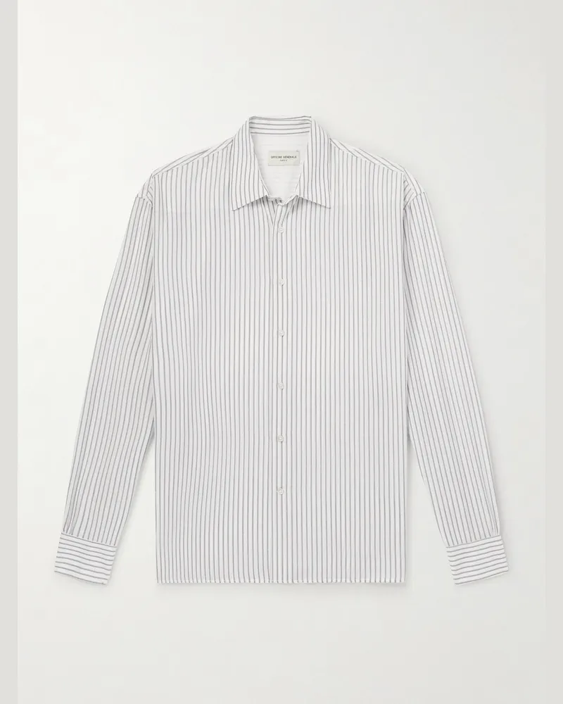 Officine Generale Gad gestreiftes Hemd aus einer Lyocell-Mischung Weiß