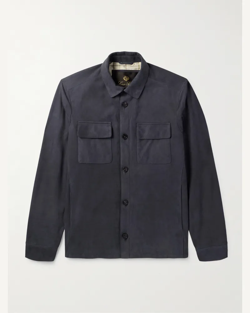 Loro Piana Hemdjacke aus Veloursleder Blau