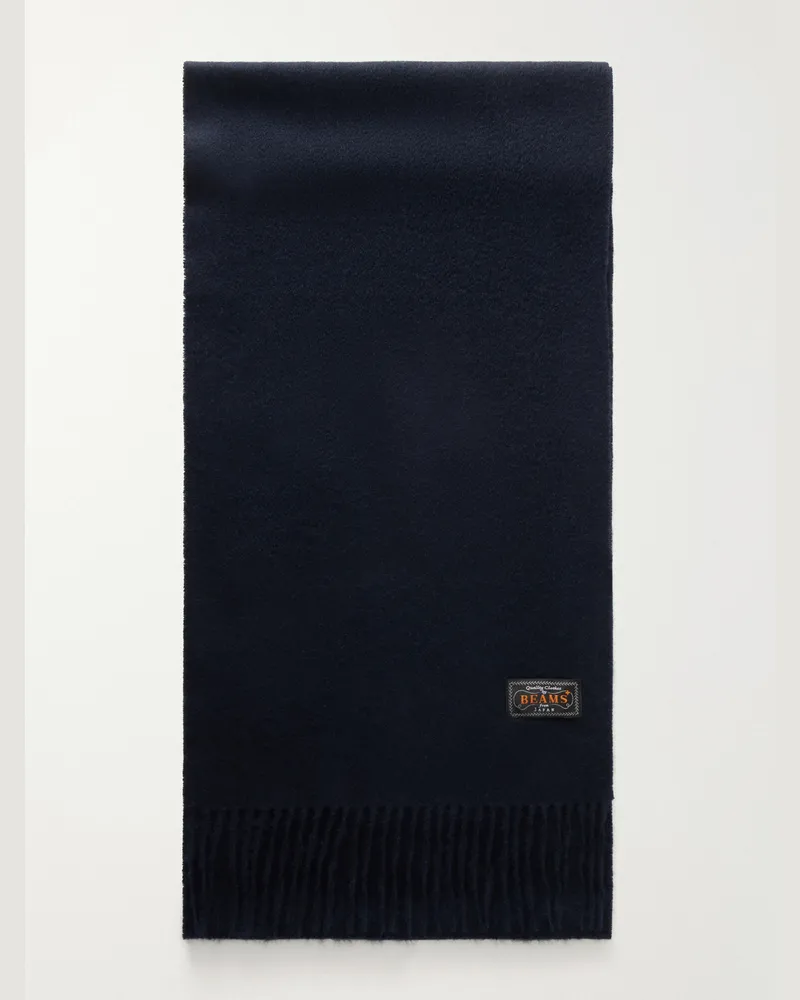 Beams Plus Fringed Cashmere Scarf Blue