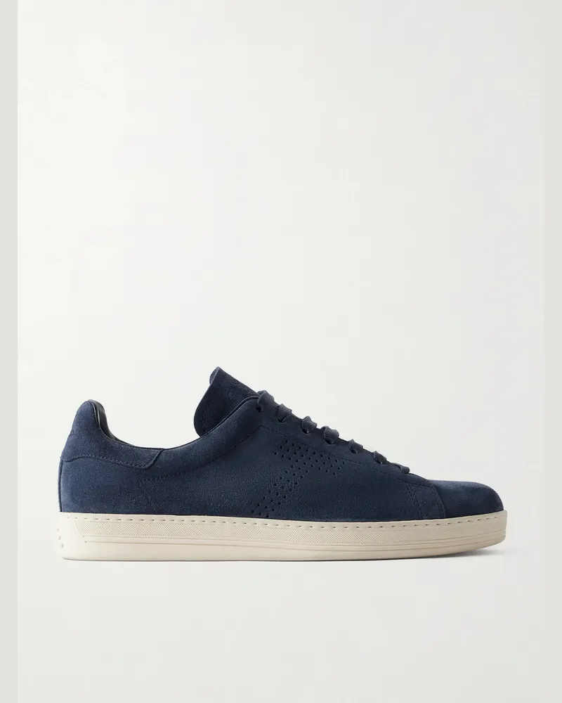 Tom Ford Warwick Perforated Suede Sneakers Blue