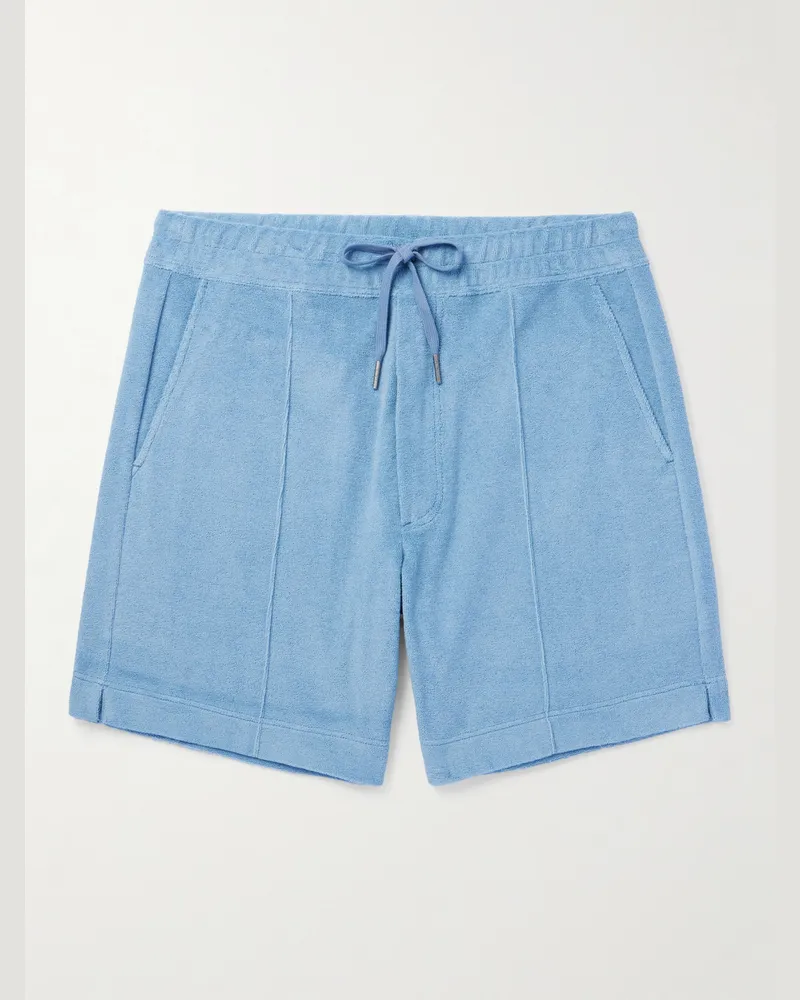 Tom Ford Gerade geschnittene Shorts aus Baumwollfrottee Blau