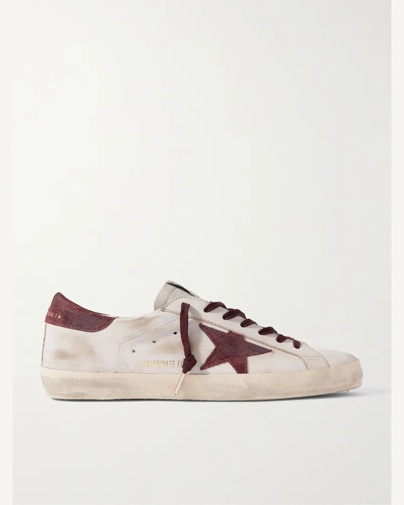 Golden Goose Super-Star Sneakers aus Leder mit Velourslederbesatz in Distressed-Optik Weiß