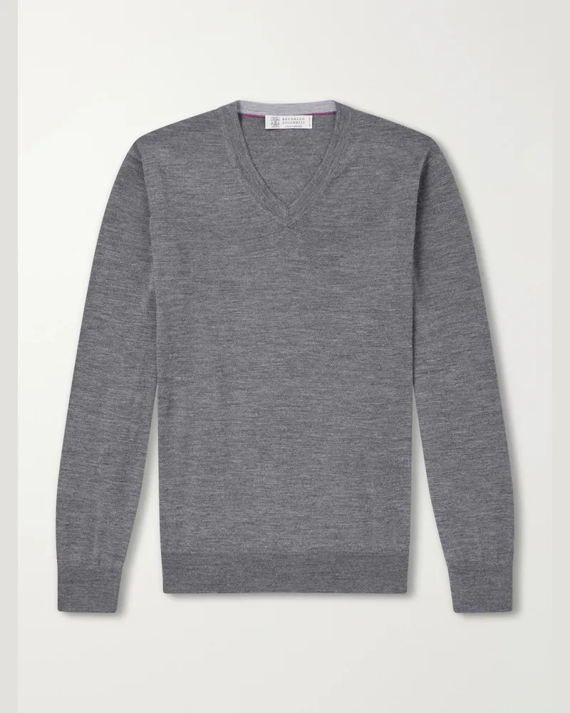 Brunello Cucinelli Wool and Cashmere-Blend Sweater Gray