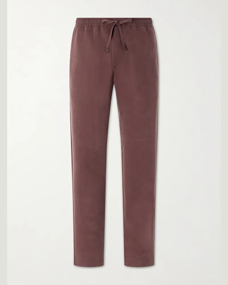 Canali Straight-Leg Lyocell Drawstring Trousers Burgundy