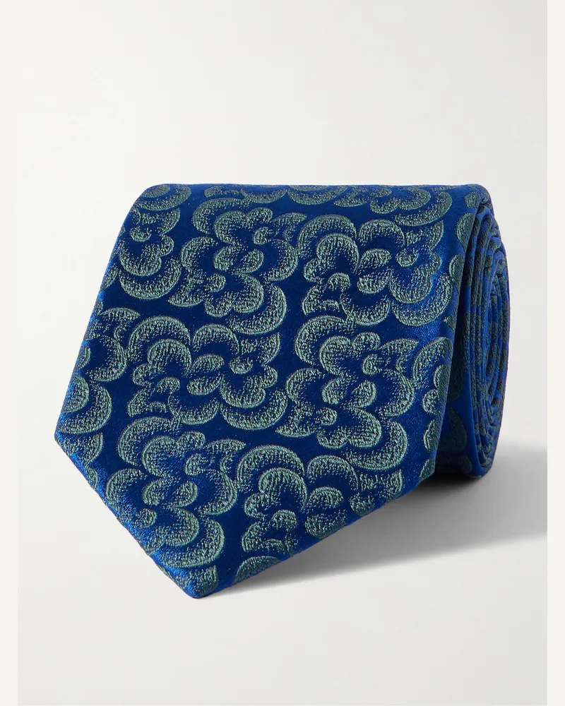 Charvet Krawatte aus Seiden-Jacquard mit Blumenmuster, 8,5 cm Blau