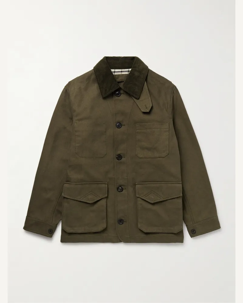 PURDEY Jacke aus Baumwoll-Canvas mit Cordkragen Grün