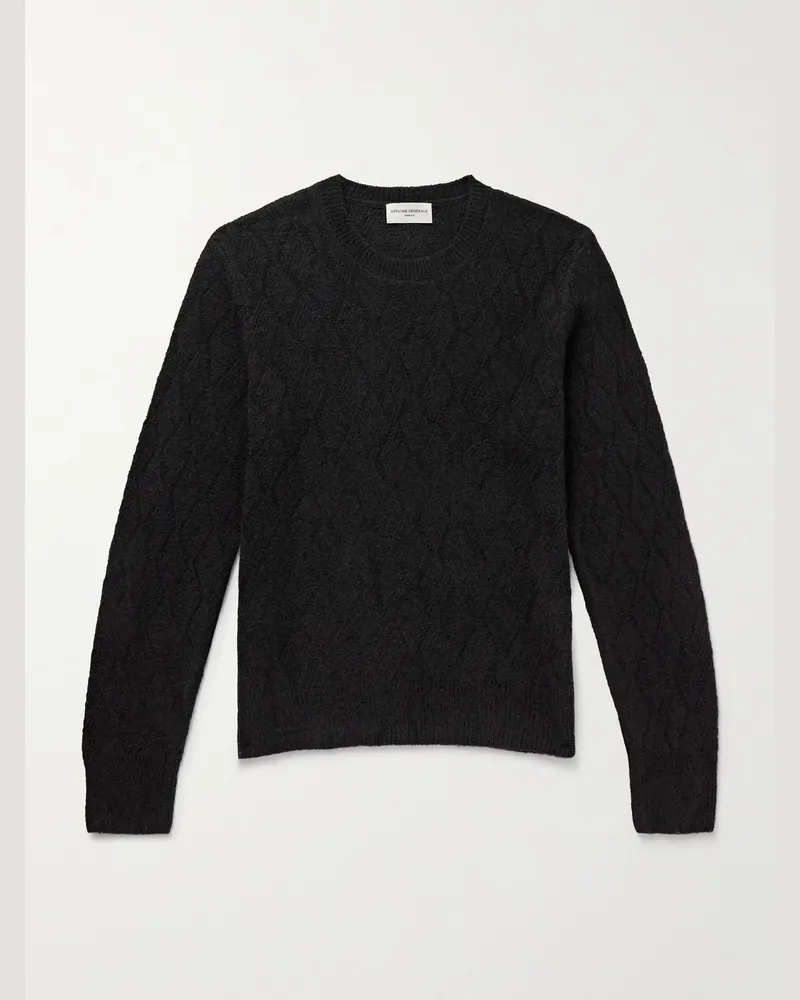 Officine Generale Marco Pullover aus Jacquard-Strick aus einer Mischung aus Wolle, Seide, Alpakawolle und Kaschmir Schwarz