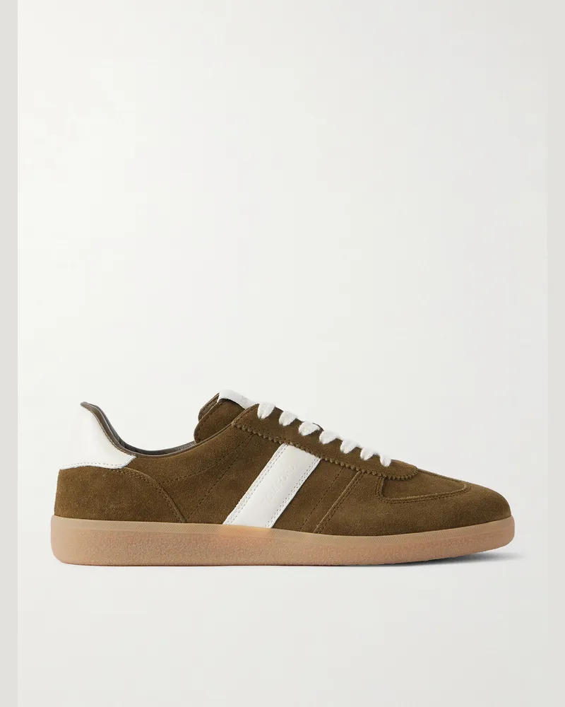 Tom Ford Archer Leather-Trimmed Suede Sneakers Brown