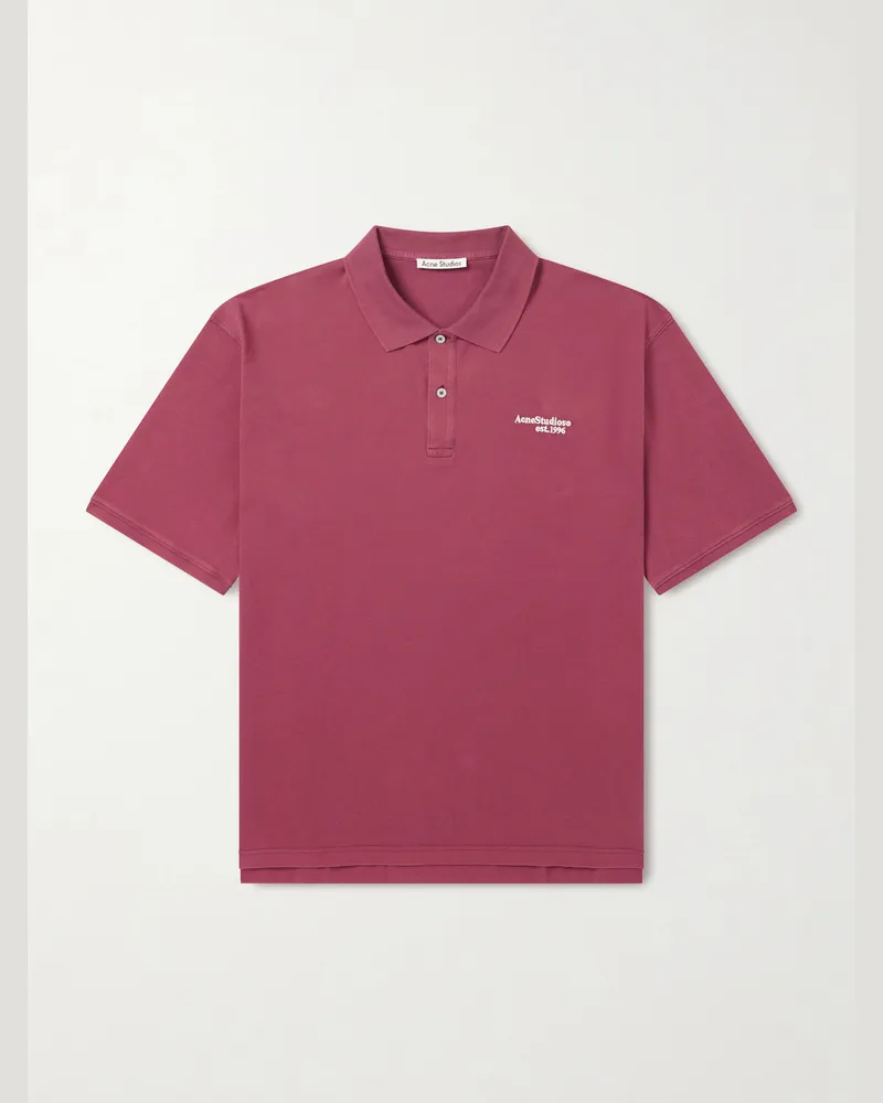 Acne Studios Egnes Logo-Embroidered Cotton Piqué Polo Shirt Burgundy