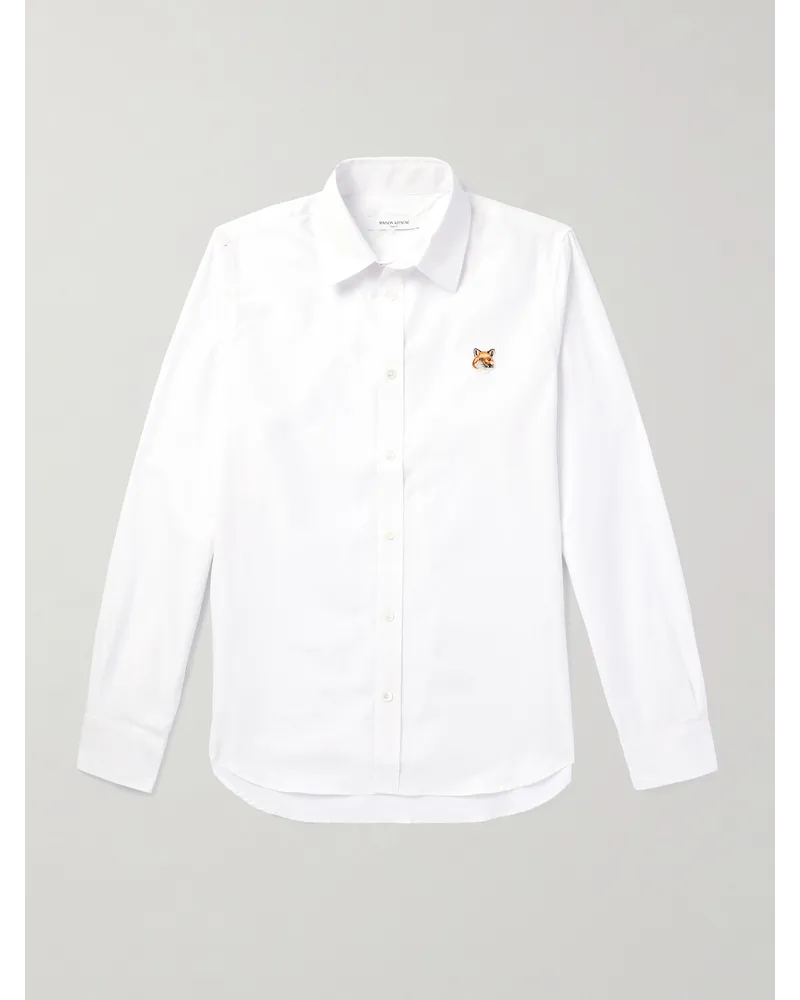 Kitsuné Hemd aus Baumwollpopeline mit Logoapplikation Weiß