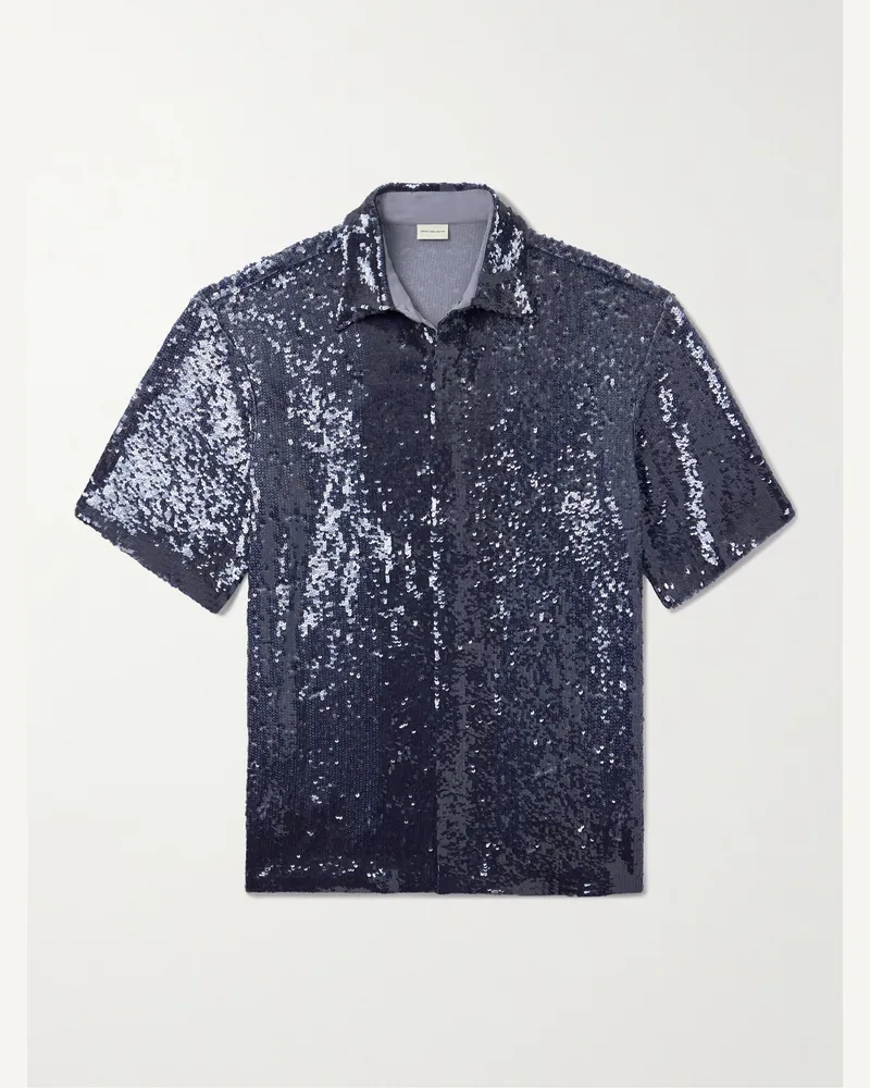 Dries van Noten Sequined Crepe Shirt Blue