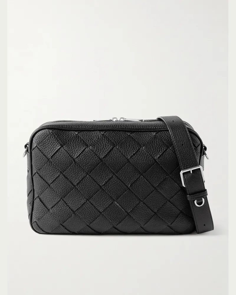 Bottega Veneta Kameratasche aus vollnarbigem Intrecciato-Leder Schwarz