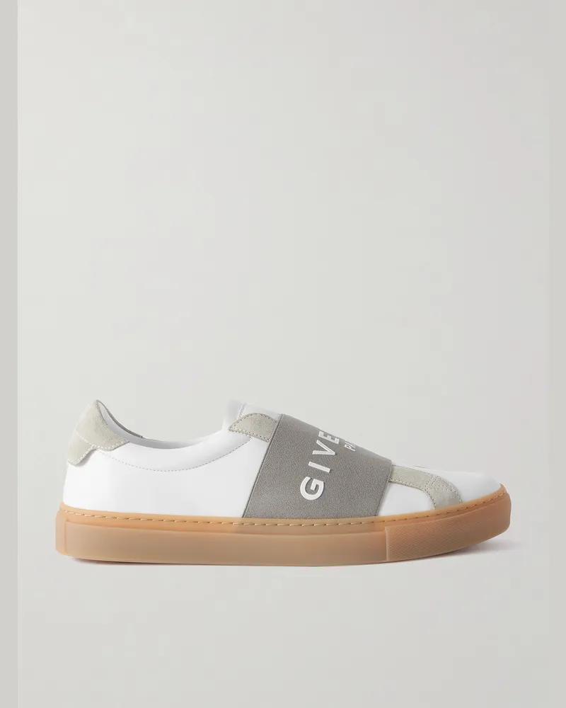 Givenchy Urban Street Slip-ons aus Leder mit Velourslederbesatz, Webband und Logoapplikation Weiß