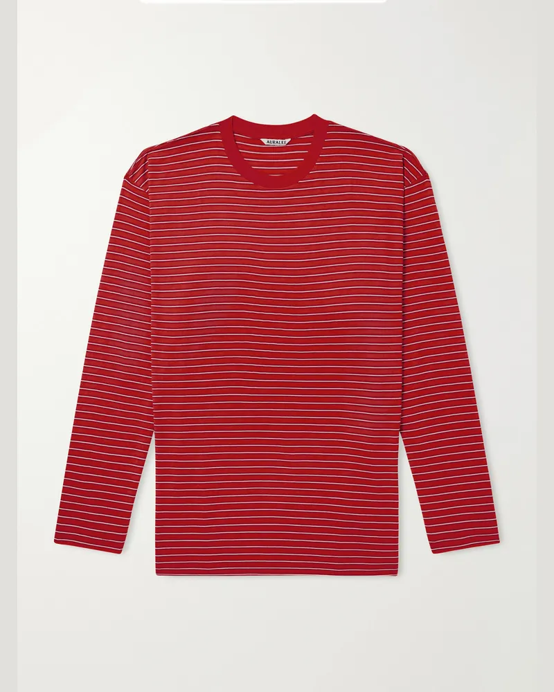 AURALEE Striped Wool-Jersey T-Shirt Red