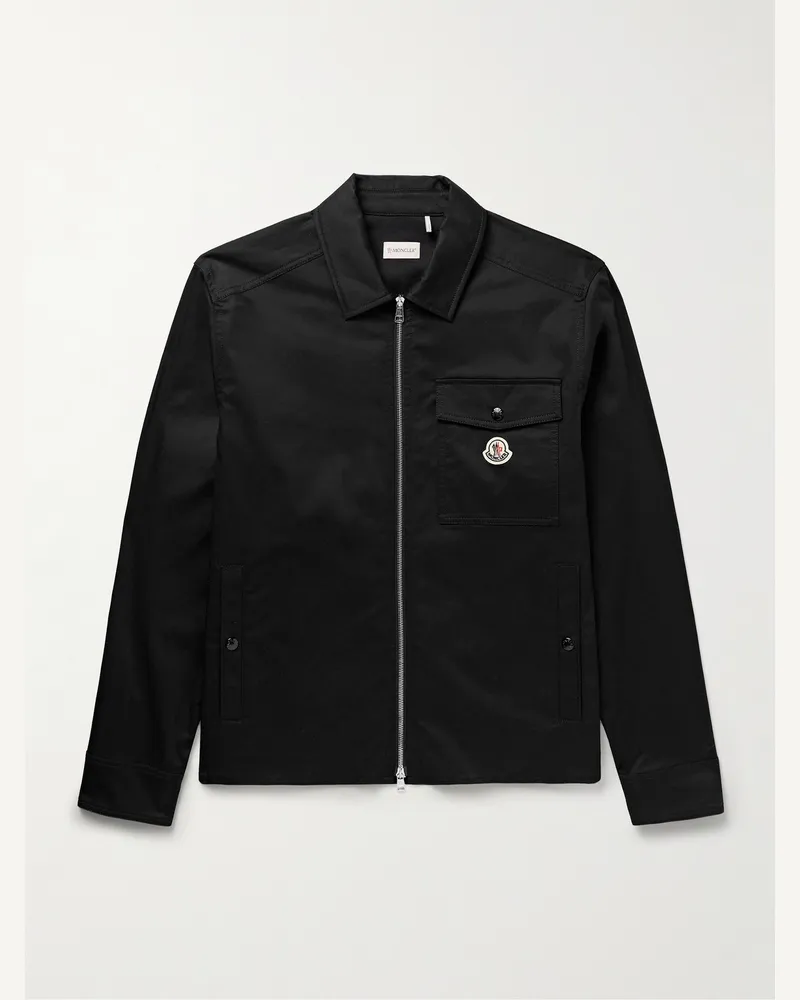Moncler Hemdjacke aus Gabardine aus einer Baumwollmischung mit Logoapplikation Schwarz