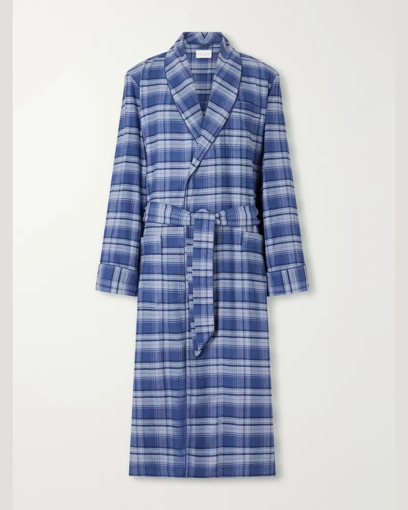 Derek Rose Kelburn Belted Checked Brushed Cotton-Flannel Robe Blue