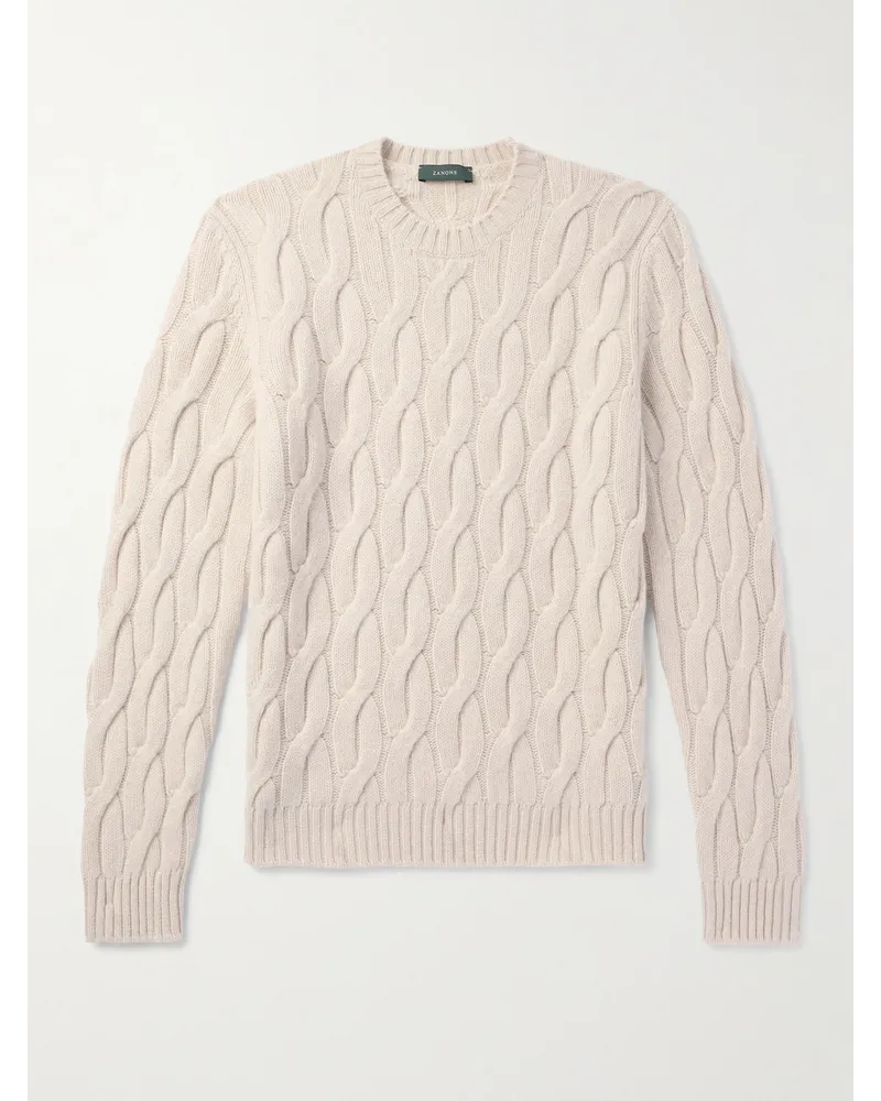 Incotex Zanone Pullover aus Wolle in Zopfstrick Neutral