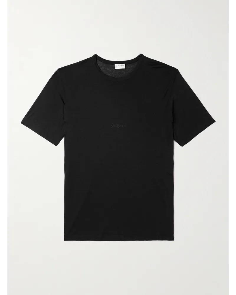Saint Laurent T-Shirt aus Jersey mit Logostickerei Schwarz