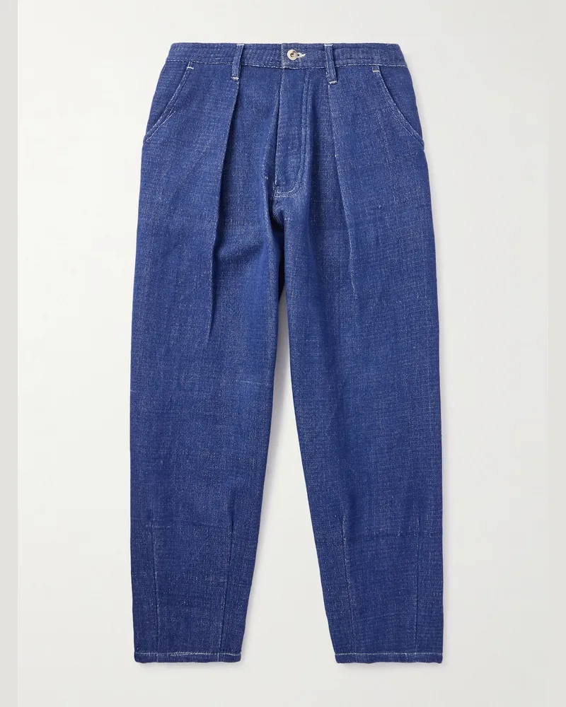 STORY mfg. Lush weit geschnittene Jeans aus Bio-Denim mit Falten Blau