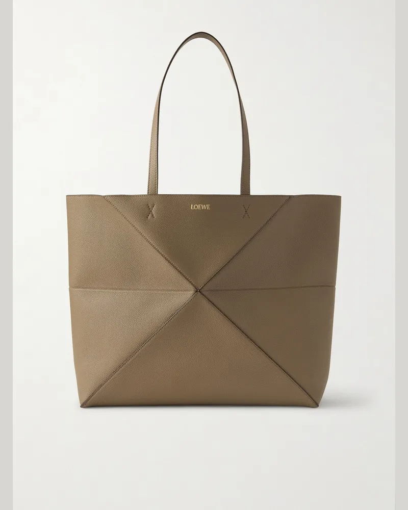 Loewe Puzzle Fold Textured-Leather Tote Brown