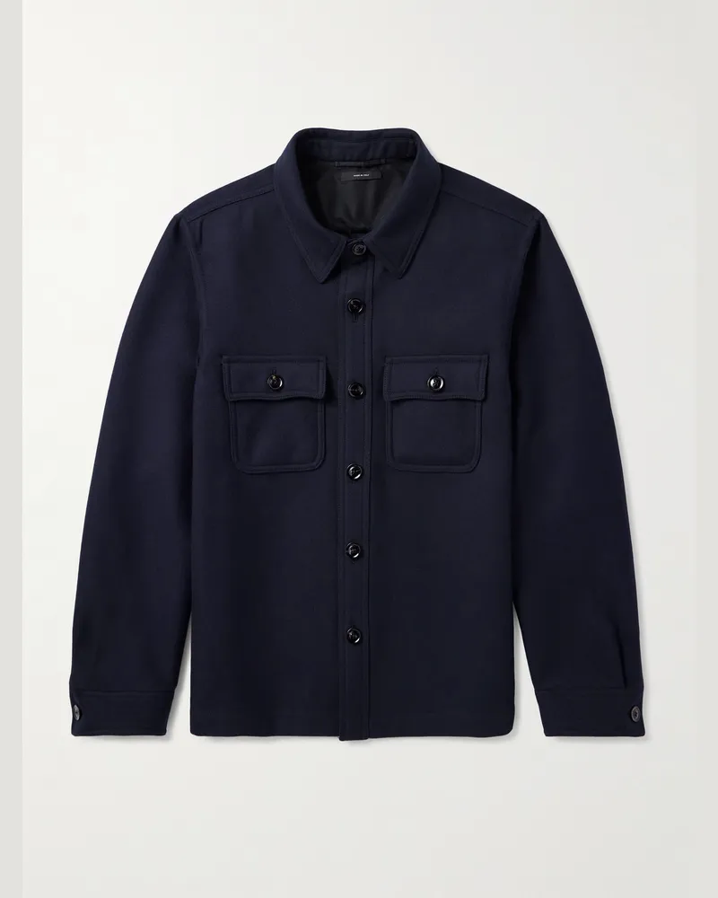 Tom Ford Hemdjacke aus Twill aus einer Woll-Seidenmischung Blau