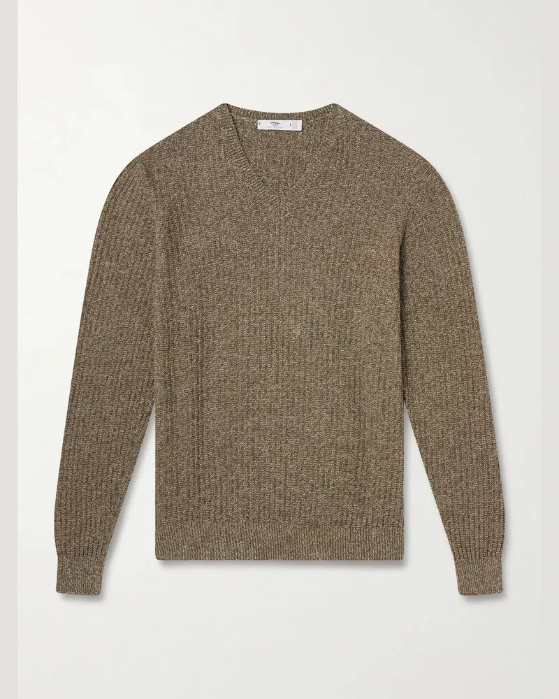 Inis Meáin Moss Ribbed Linen and Cotton-Blend Sweater Green