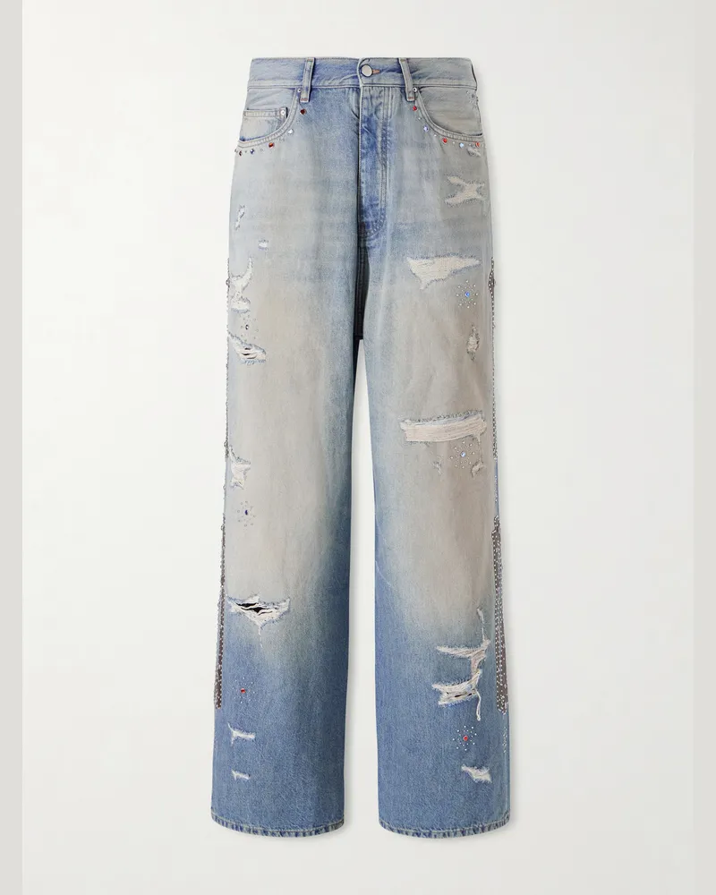 Amiri Straight-Leg Distressed Studded Jeans Blue