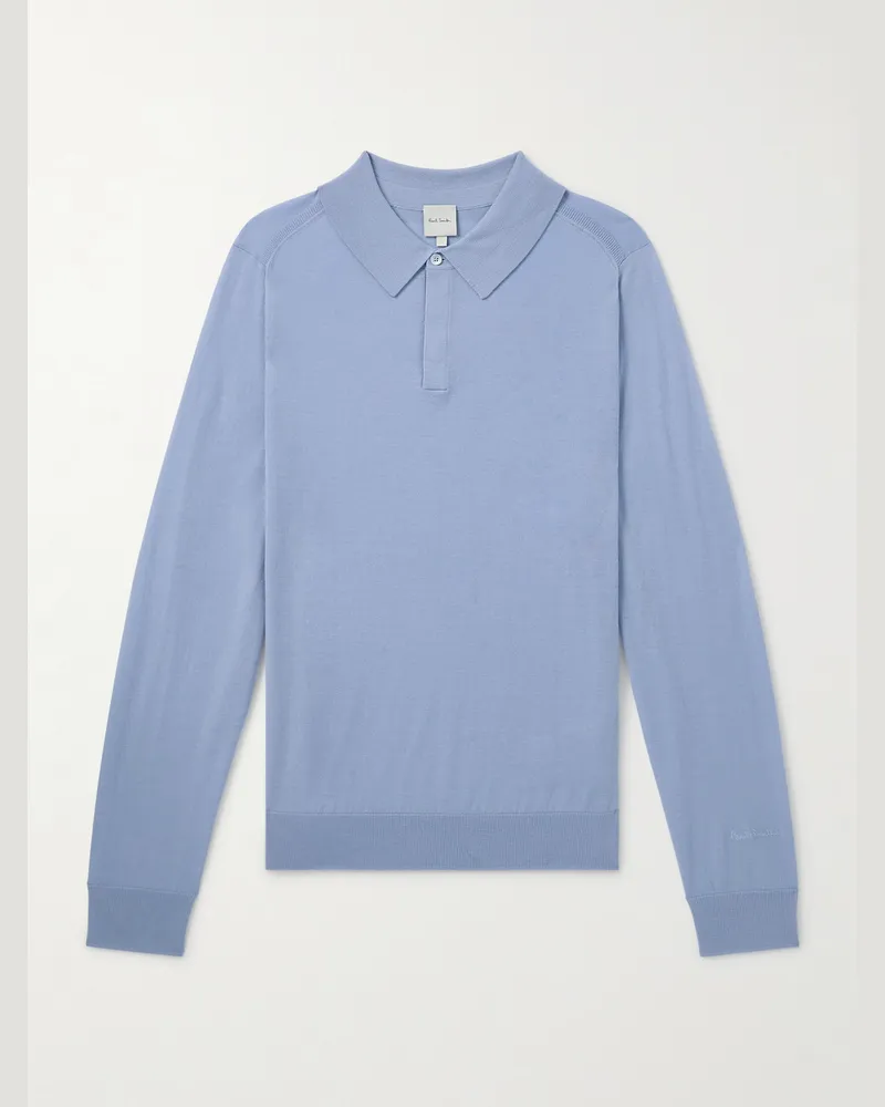 Paul Smith Merino Wool Polo Shirt Blue