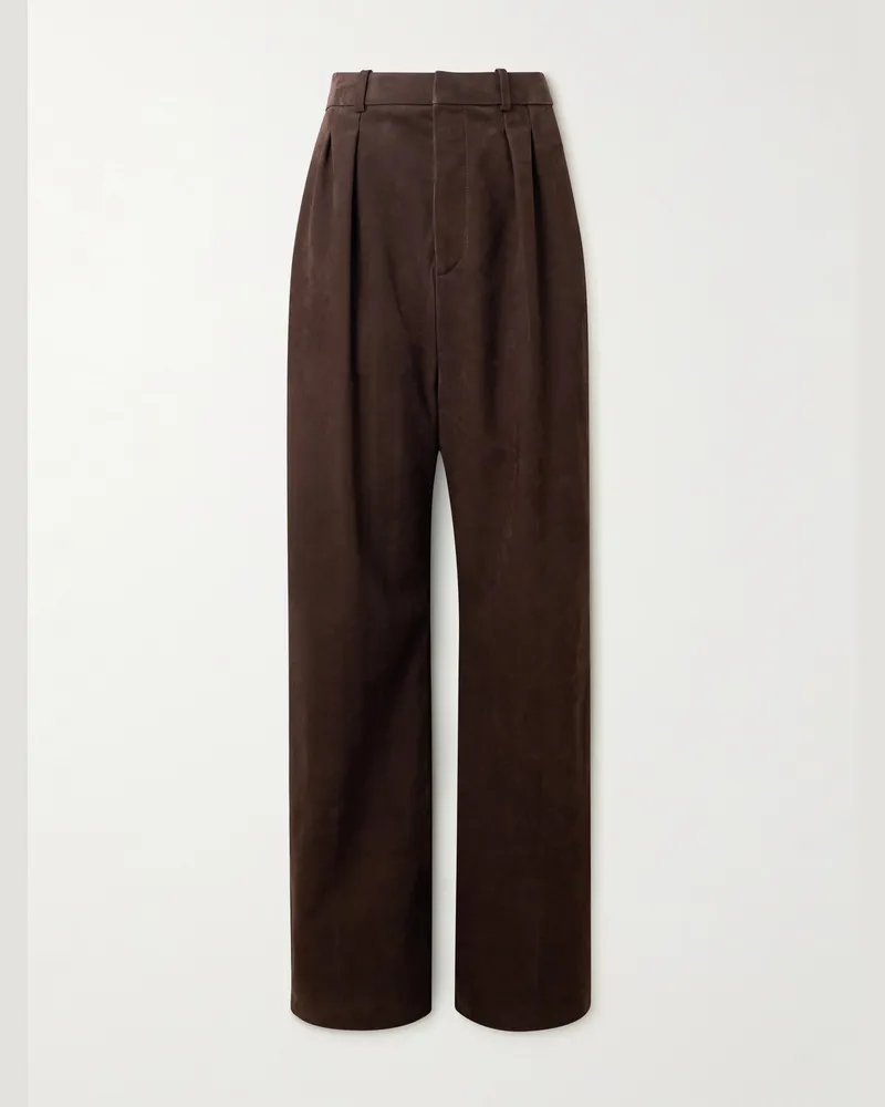 Loewe Wide-Leg Pleated Nubuck Trousers Brown