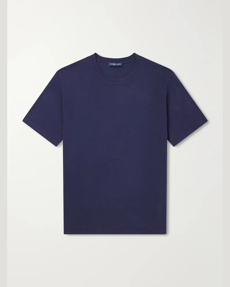 Frescobol Carioca Dinis Linen-Blend T-Shirt Blue
