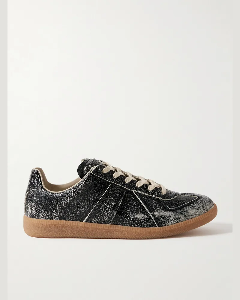 Maison Margiela Replica Sneakers aus Craquelé-Leder in Distressed-Optik Schwarz
