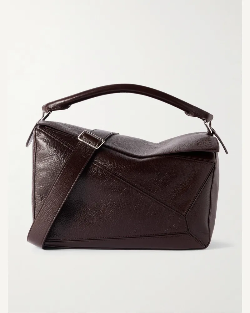 Loewe Puzzle Large Logo-Debossed Leather Messenger Bag Burgundy