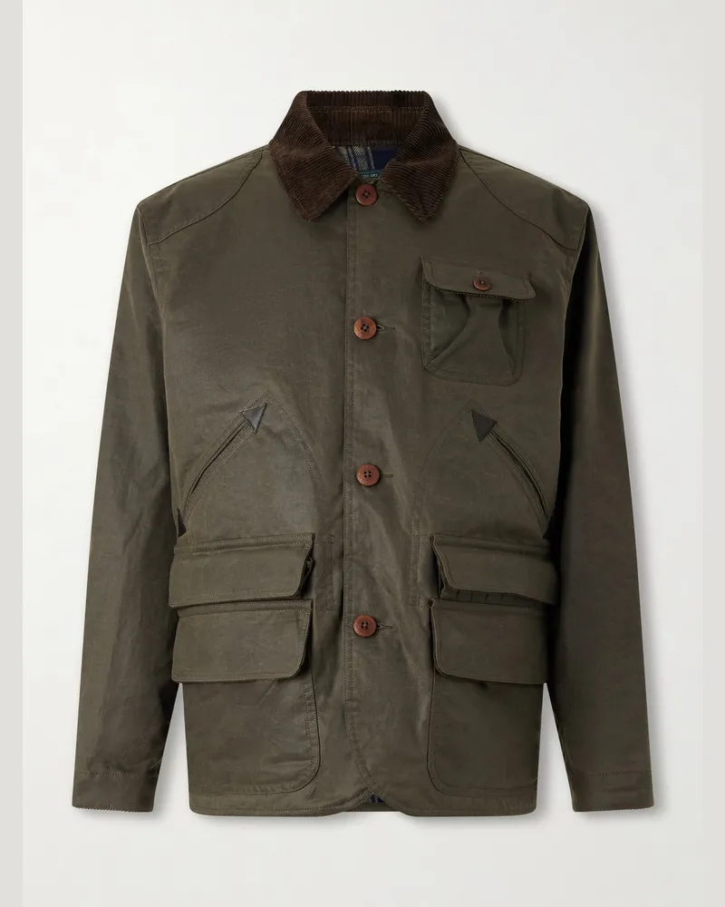 Ralph Lauren Polo Country Corduroy and Leather-Trimmed Waxed Cotton-Canvas Field Jacket Green