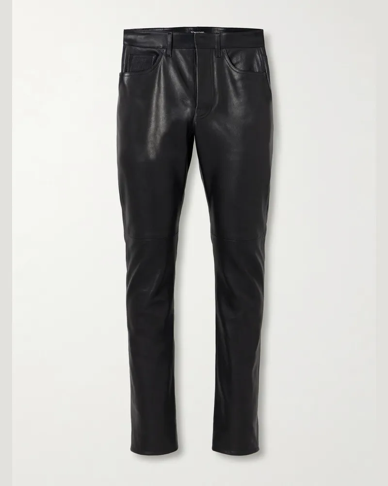 Tom Ford Slim-Fit Leather Trousers Black