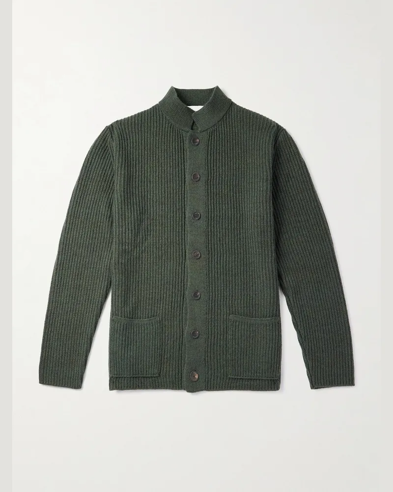Inis Meáin Wool and Linen-Blend Cardigan Green