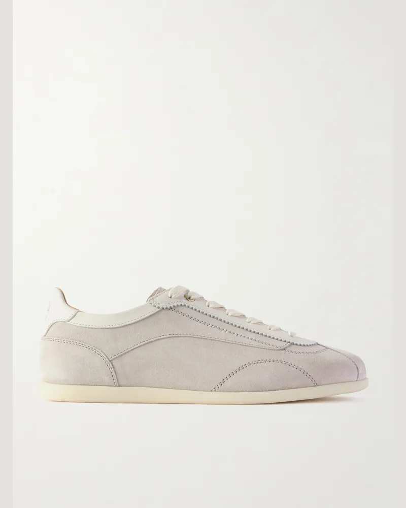 Brunello Cucinelli Sneakers aus Veloursleder mit Lederbesatz Weiß