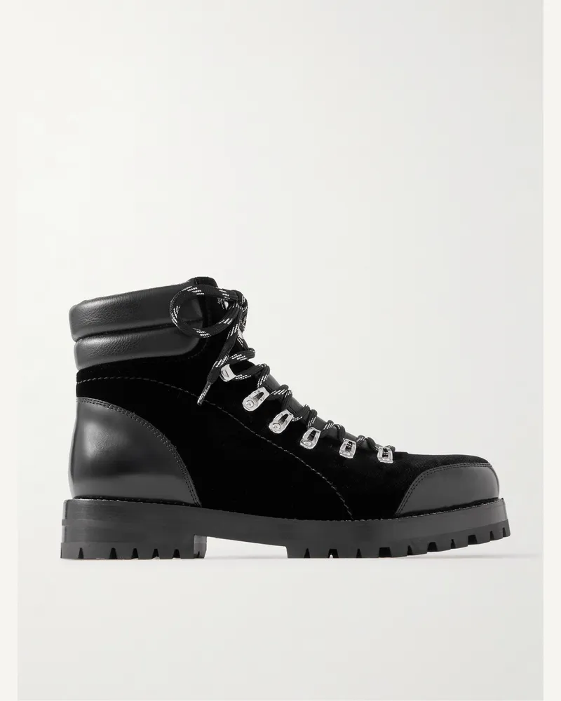 Manolo Blahnik Janka Wanderstiefel aus Samt mit Lederbesatz Schwarz