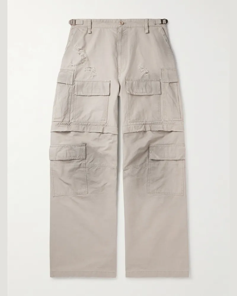 Balenciaga Convertible Distressed Cotton-Ripstop Cargo Trousers Neutrals