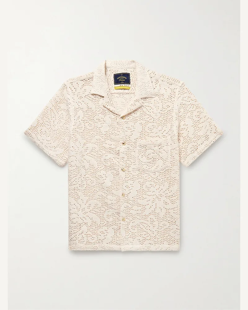 Portuguese Flannel Camp-Collar Crocheted Cotton-Blend Shirt Neutrals