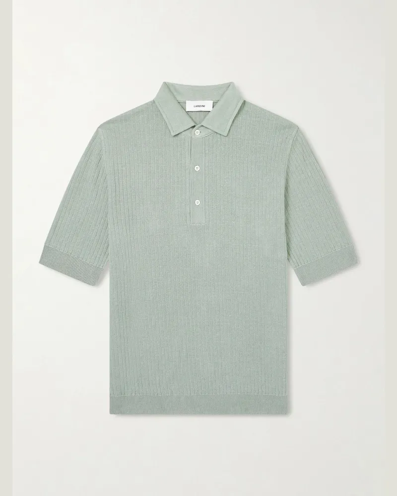 LARDINI Ribbed Linen and Cotton-Blend Polo Shirt Green